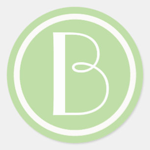 Monogrammed Initiaal Groene en Witte Letter Sticke Ronde Sticker