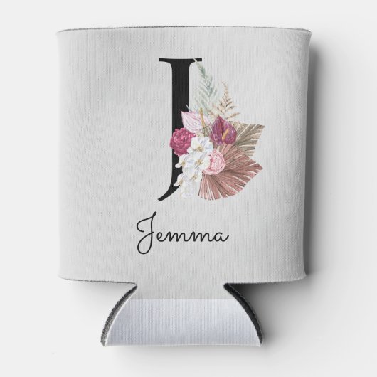 Monogrammed Initiaal J Pink Boho Floral Blikjeskoeler (Voorkant)
