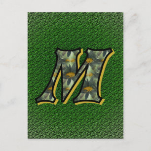 Monogrammed Initiaal M Black Daisies Briefkaart