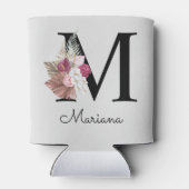 Monogrammed Initiaal M Pink Boho Floral Blikjeskoeler (Achterkant)