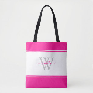 Monogrammed Initiaal Magenta Hot Pink Draagtas