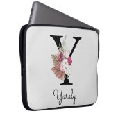 Monogrammed Initiaal Y Pink Boho Floral Laptop Sleeve (Voorkant Rechts)