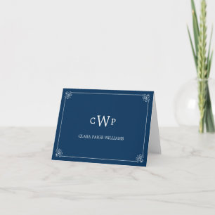 Monogrammed Initialen Bedankt Card - Navy