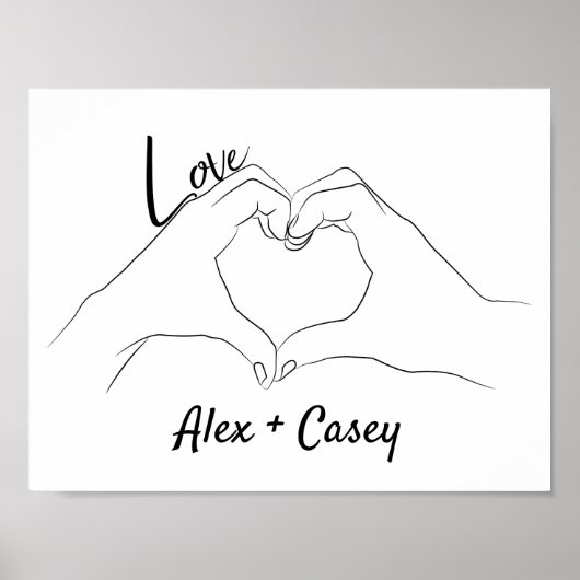 Monogrammed Initialen Love Heart Line Art Tekening Poster (Voorkant)