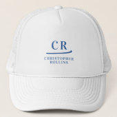 Monogrammed Initialen & Naam Minimalist Blauw Wit Trucker Pet (Voorkant)