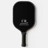 Monogrammed Initialen Naam Minimalist Zwart & Wit Pickleball Paddle (Achterkant)