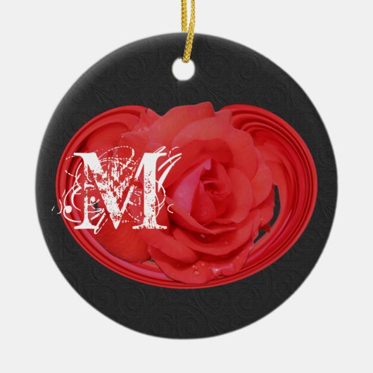 Monogrammed Initialen Roos Floral Ornament (Voorkant)