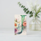Monogrammed J Daisy Floral Waterverf QR Code Logo Visitekaartje (Staand voorkant)