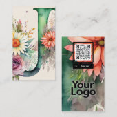 Monogrammed J Daisy Floral Waterverf QR Code Logo Visitekaartje (Voorkant / Achterkant)