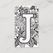 Monogrammed J Zwart en Wit Bloemen QR Code Logo Visitekaartje (Voorkant)