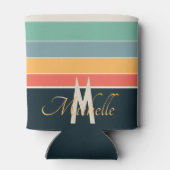 monogrammed jaren 70 retro Stripes Navy blauw en r Blikjeskoeler (Achterkant)