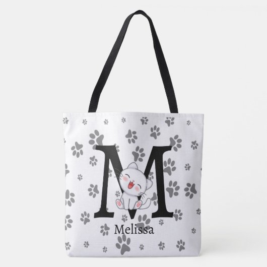 monogrammed Kat Paw Gedrukte Canvas tas (Voorkant)