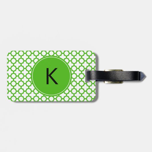 Monogrammed Kelly Green Quatrefoil Pattern Bagagelabel (Achterkant horizontaal)