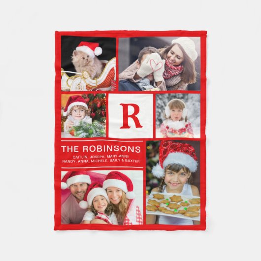 Monogrammed kerstfamilie foto collage fleece deken (Voorkant)