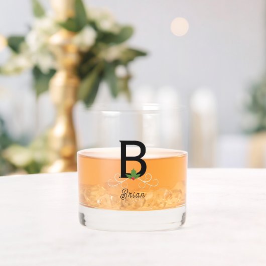 Monogrammed Kerstkerst Holly Whisky Glas (Insitu (Huwelijk))