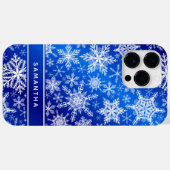 Monogrammed Kerstmis Blauw Wit Sneeuwvlokken Case-Mate iPhone Case (Achterkant (horizontaal))
