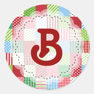 Monogrammed Kerstmis Patchwork Ronde Sticker