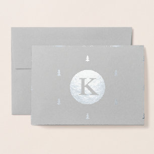Monogrammed Kerstmispatroon zilver Folie Kaarten
