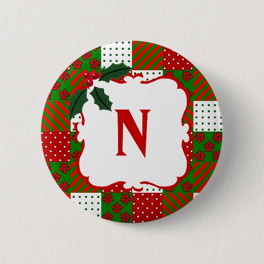 Monogrammed kerstquilt Patchwork Ronde Button 5,7 Cm (Voorkant)
