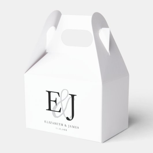 Monogrammed klassieke witte elegante bruiloft bedankdoosjes (Voorkant Zijde)