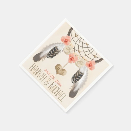 MONOGRAMMED KORAAL EN GOUDEN DREAMCATCHER BRUILOFT SERVETTEN (Hoek)