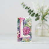 Monogrammed L Daisy Bloemen Waterverf QR Code Logo Visitekaartje (Staand voorkant)