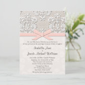 Monogrammed  Lace Wedding Invitations Pink Kaart (Staand voorkant)