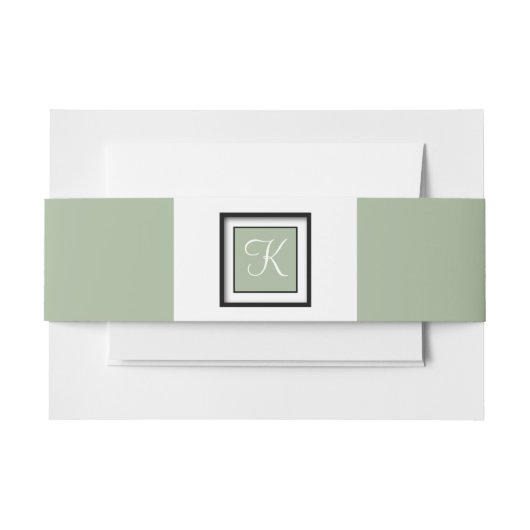 Monogrammed Laurel Green Uitnodigingen Wikkel (Voorkant Voorbeeld)