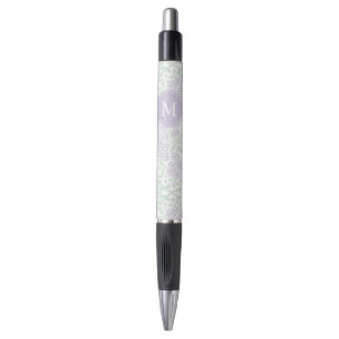 Monogrammed Lavender en Green Floral Damask Pen