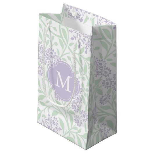 Monogrammed Lavender Mint Floral Damask Pattern Klein Cadeauzakje (Voorkant Gekanteld)