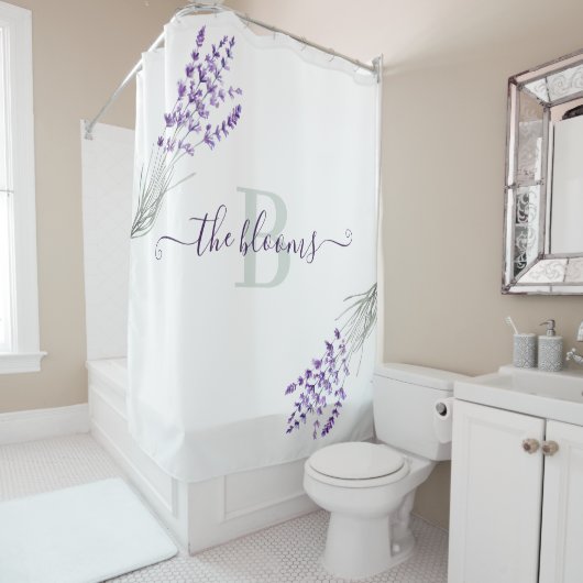 Monogrammed Lavender Shower Curtain Douchegordijn (In situ)