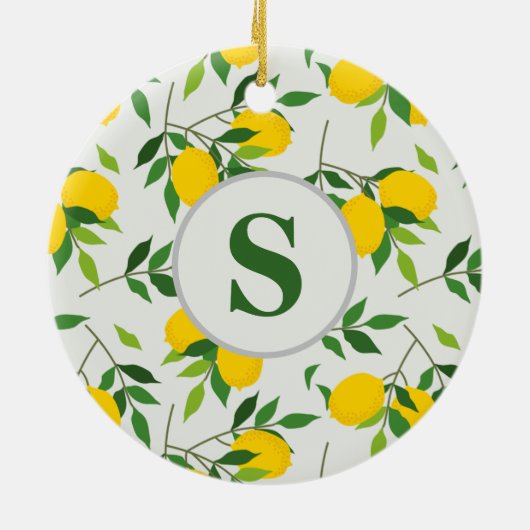 Monogrammed Lemon Ceramic Ornament – Citrus Design (Achterkant)
