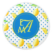 Monogrammed Lemon Tree Royal Blue Home Decor Keramische Knop (Voorkant)