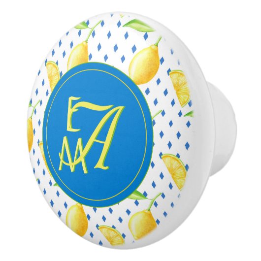 Monogrammed Lemon Tree Royal Blue Home Decor Keramische Knop (Rechts)