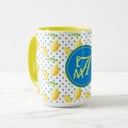 Monogrammed Lemon Tree Royal Blue Home Decor Mok (Voorkant links)