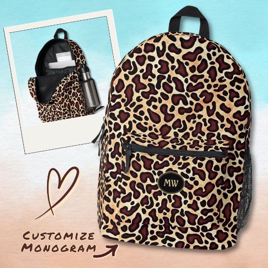 Monogrammed Leopard Skin Brown Cream Pattern - Bedrukte Rugzak