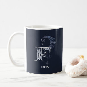 Monogrammed Letter F Boho Crescent Moon Mandala Koffiemok