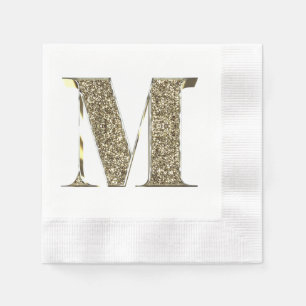 Monogrammed Letter Initiaal M Gold Sparkles Elegan Servetten