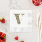 Monogrammed Letter Initiaal V Gold Sparkles Elegan Servetten (Insitu)