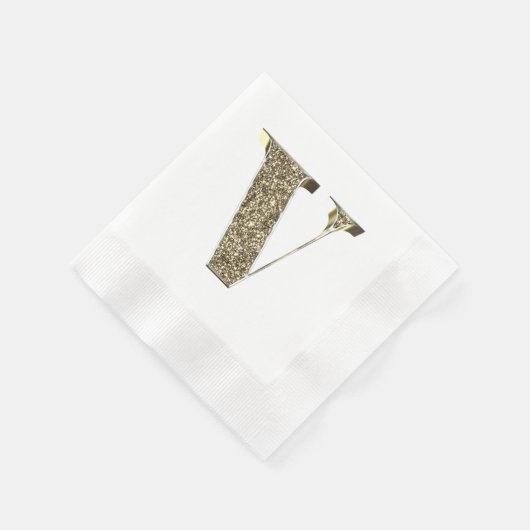 Monogrammed Letter Initiaal V Gold Sparkles Elegan Servetten (Hoek)