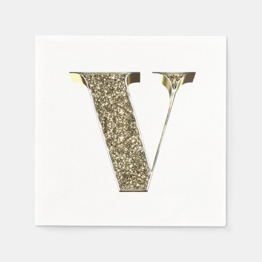 Monogrammed Letter Initiaal V Gold Sparkles Elegan Servetten (Voorkant)
