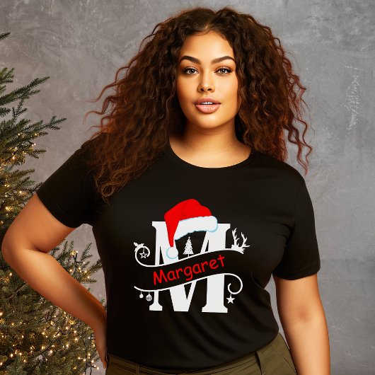 Monogrammed Letter M Gepersonaliseerde Naam Kerstm T-shirt