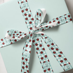 Monogrammed lieveheersbeestje en turquoise gingham lint