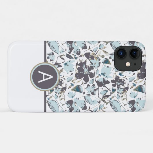 Monogrammed Light Blue Floral Waterverf Case-Mate iPhone Case (Achterkant (horizontaal))