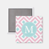 Monogrammed Light Pink Mint Diamonds Ikat Pattern Magneet (Voorkant / Achterkant)