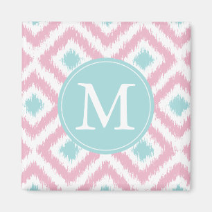 Monogrammed Light Pink Mint Diamonds Ikat Pattern Magneet