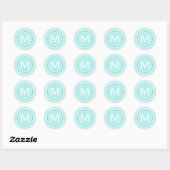 Monogrammed Light Turquoise Zigzag Pattern Ronde Sticker (Vel)