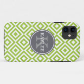 Monogrammed Lime Green Geometric Diamond Pattern Case-Mate iPhone Case (Achterkant (horizontaal))