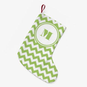 Monogrammed Lime Green White Striped Chevron Kleine Kerstsok