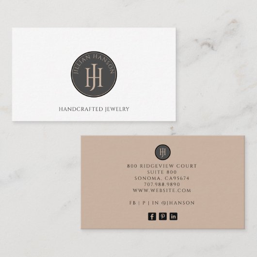 Monogrammed Logo Jewelry Designer Visitekaartje (Voorkant / Achterkant)